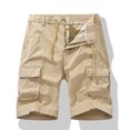 thumbnail image 2 of Men Casual Solid Zipper Button Pockets Elastic Waist Cropped Cargo Shorts(Khaki,M), 2 of 7