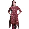 thumbnail image 1 of Bimba Kurta pour Femmes à Imprimé Ethnique Rouge Boule Dahlia et Rose Floral Asymétrique Hauts d'Été pour Femmes XX-Grand, 1 of 6