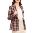 thumbnail image 1 of INSPIRE CHIC Blazers pour Femmes Revers Cranté Manches Longues un Bouton Blazer à Carreaux Brun Rouge TP, 1 of 8