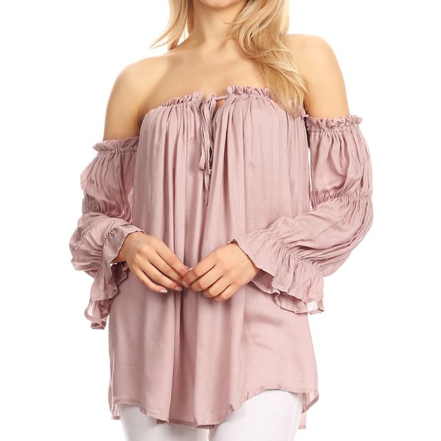 Women Renaissance Off Shoulder Top Costumes Blouse Boho Peasant Shirt