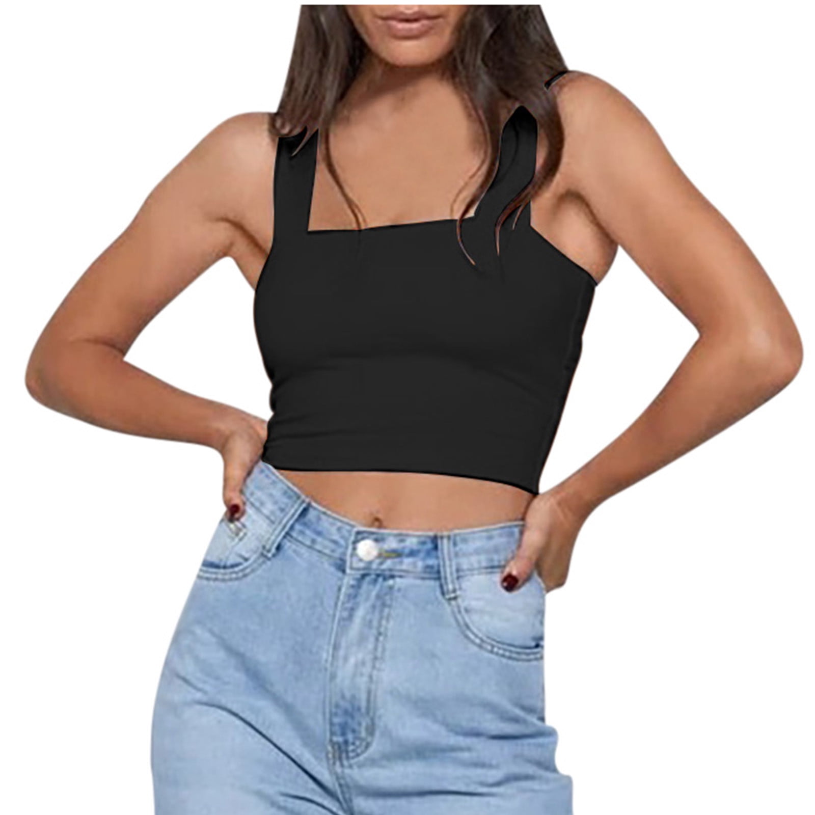 Timegard Hauts de Sortie pour Femmes à Larges Bretelles, Court Ajusté, Confortable, Estival, Décontracté, Sans Manches, Camisole