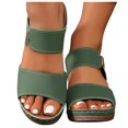 thumbnail image 2 of IUJSOY Womens Heeled Sandals Open Toe Two Strap Chunky Heels Slides Soft Cushion Slip on Mules, 2 of 5