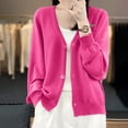 thumbnail image 3 of Womens Button Down Knit Cardigans Long Sleeve V Neck Casual Cardigan Sweaters Light Weight Loose Lounge Wear Fall Hot Pink, L, 3 of 5