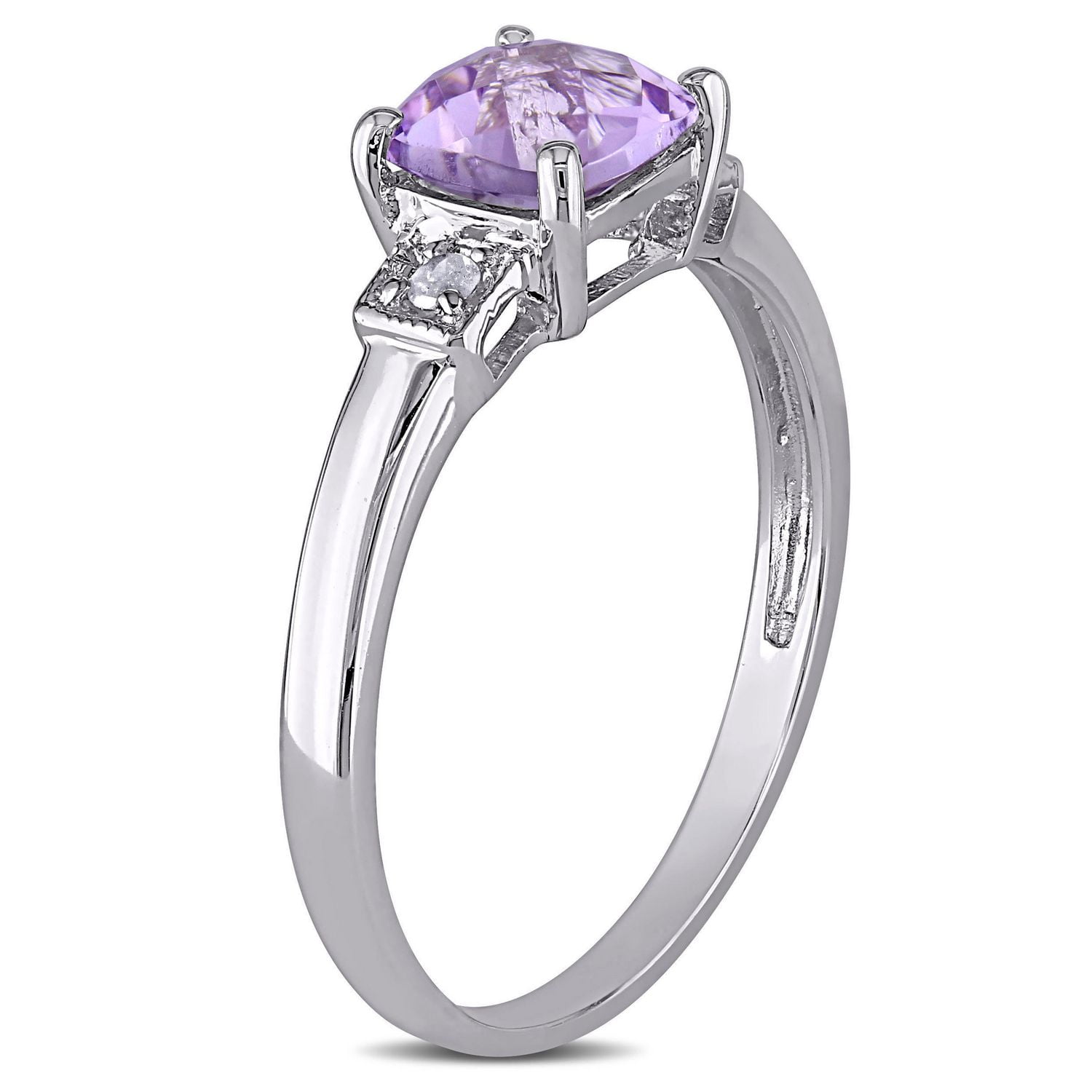 Bague à trois pierres Tangelo avec améthyste 4/5 CT PBT et accents de diamants en argent sterling