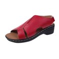 thumbnail image 1 of Wedge Sandals for Women Slingback Open Toe Side Cutout Soft Sole Non Slip Summer Leather Sandals Red, 1 of 6