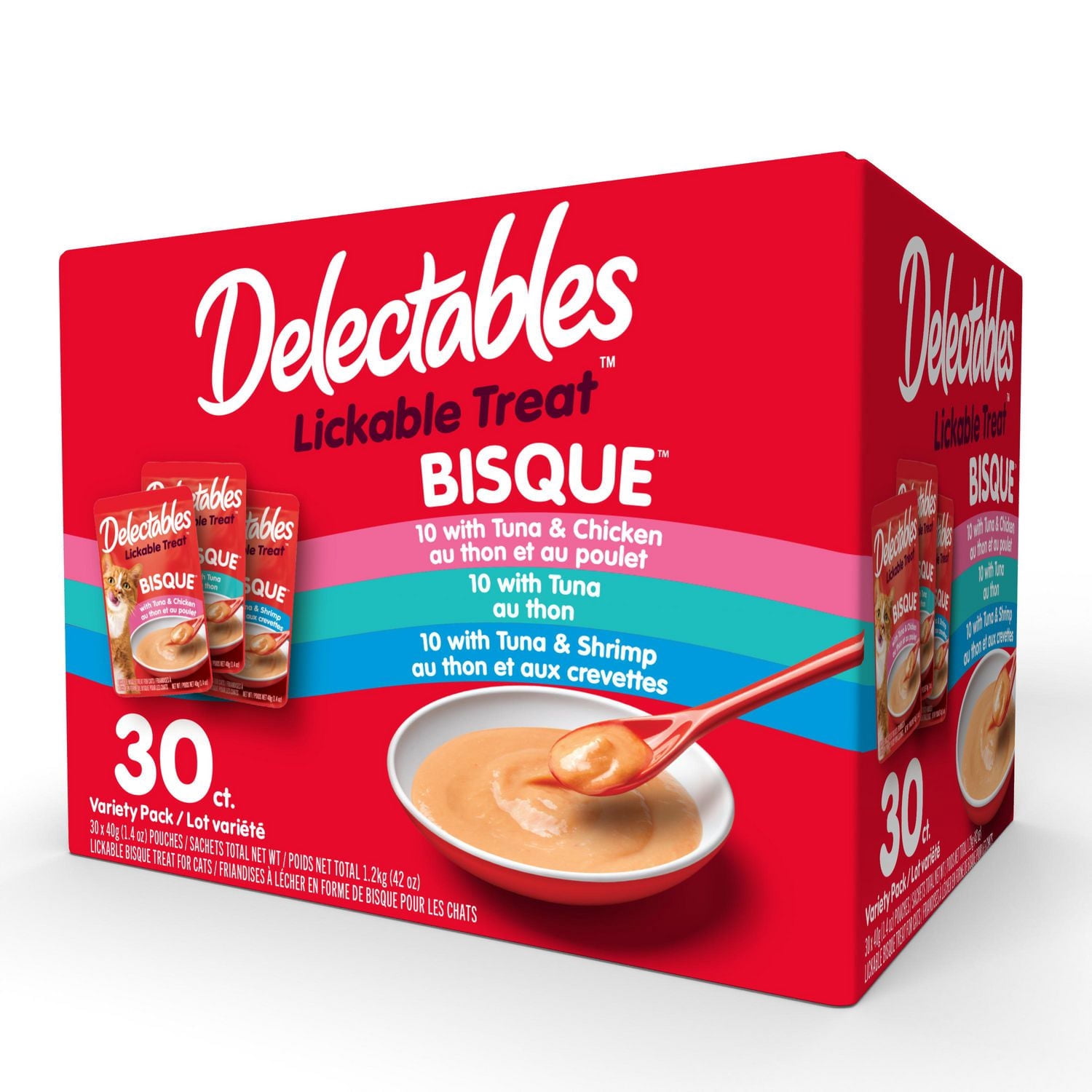 Delectables Friandises à Lécher en Bisque pour Chats Lot Variété, 30x40g