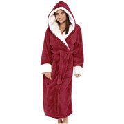 Tranfacy Robes for Women,Womens Warm Robes for Winter,Unisex Winter Women Lengthened Shawl Bathrobe Long Sleeve Robe Hooded Coat Robes