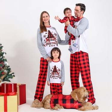 Pyjamas Assortis de Noël pour la Famille Motif Carreaux Buffalo Arbre