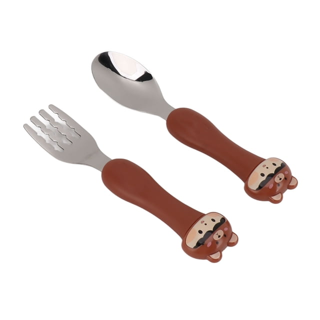 2 Pcs Toddler Utensils, Stainless Steel Flatware Fork Spoon Kids Silverware Set With Comfortable Handle Toddler Training Spoon Cartoon Fork Cutlery Set For Kids Safe Dining