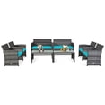 thumbnail image 2 of Costway 8PC Patio Rattan Furniture Set Glass Table Top Cushioned Sofa Turquoise, 2 of 10