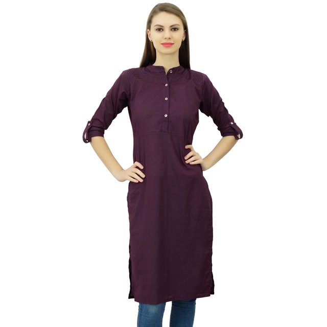 Phagun Kurti Tunique Unie en Coton Col Mandarin Kurta Blouse Ethnique Décontractée