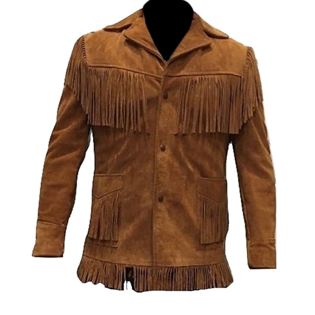 Classyak Manteau en Cuir Suédé de Chèvre à Franges Style Western pour Homme