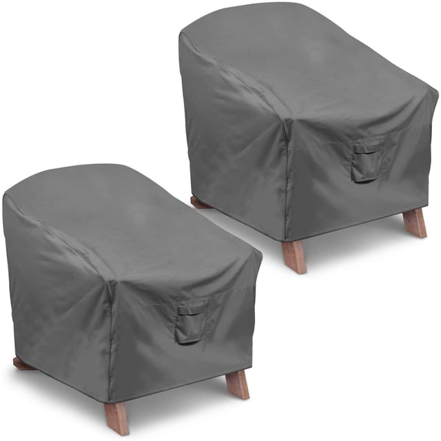 Vailge Housses de Chaise Adirondack de Patio, Housse de Chaise de Patio Robuste, Housses de Meubles de Patio pour Pelouse Extérieure Imperméables en Gris, Présentées en Ensemble de Deux. Faites de Tissu Oxford 600D durable avec Revêtement Stabilisé par UV et Résistant à l'Eau, Conçues pour Protéger les Meubles de Patio du Soleil, de la Saleté, de la Pluie et de la Neige. Comprend une Fermeture à Cordon Ajustable avec Verrou, des Sangles à Clic et des Poignées Rembourrées pour une Utilisation Facile. Idéal pour la protection des Meubles de Patio et des Housses de Chaises d'Extérieur. Dimensions : 32 Pouces de Large,