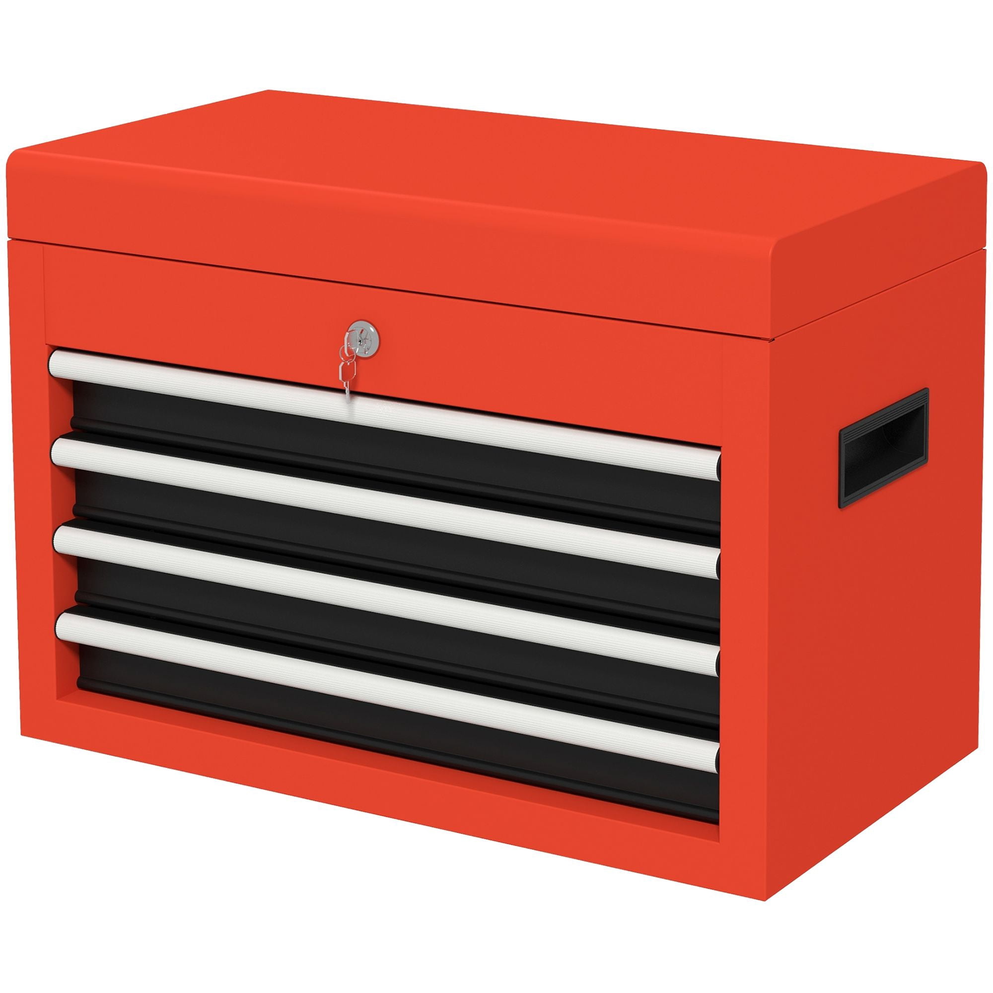 Lockable Tool Chest Supremacy: Portable 4 Drawers Top Storage Steel Box with Latch and Keys for Garage, Red Finish