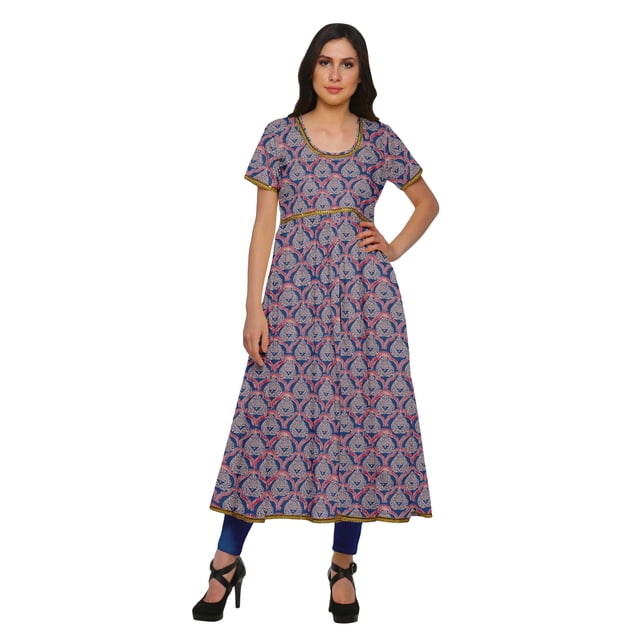 Moomaya Robe Kurti Longue Indienne Imprimée en Coton Tunique Robes pour Femmes