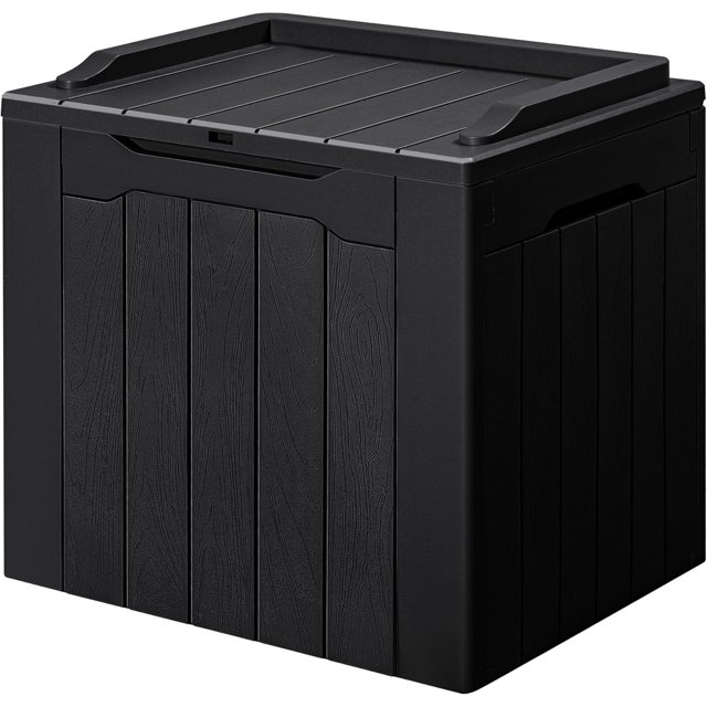 Boîte de Terrasse Petite de 30 Gallons, Extérieure, Étanche, en Résine, Boîte de Rangement Verrouillable, Contenant de Rangement Extérieur, Boîte de Livraison pour Emballage (Noir)