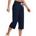 thumbnail image 1 of Innerwin Women's Solid Color Straight Leg Loose Fit Capris, Navy Blue, M, 1 of 2