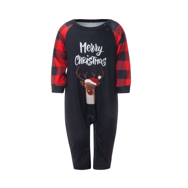 Diconna Ensemble de Pyjamas de Noël pour la Famille Imprimé Lettre Manches Longues Col Rond Hauts Pantalon à Carreaux