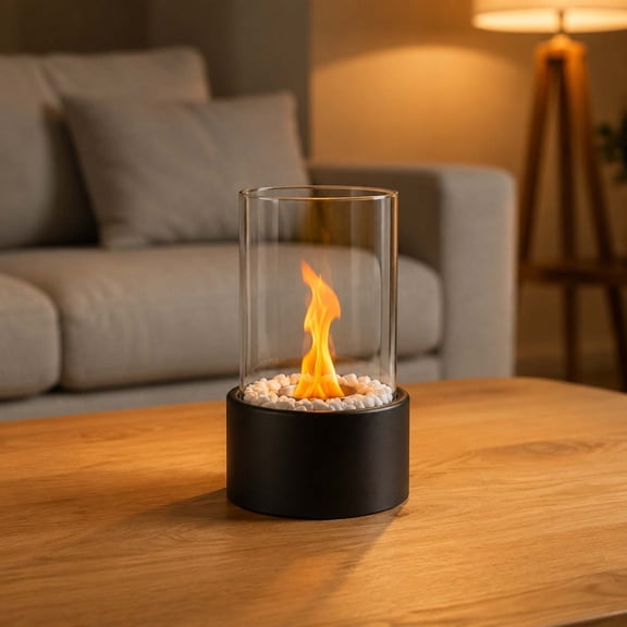 Lights,Tabletop Fire Pit Portable Bio Ethanol Fireplace With Glass Wind Guard For Indoor Outdoor Use