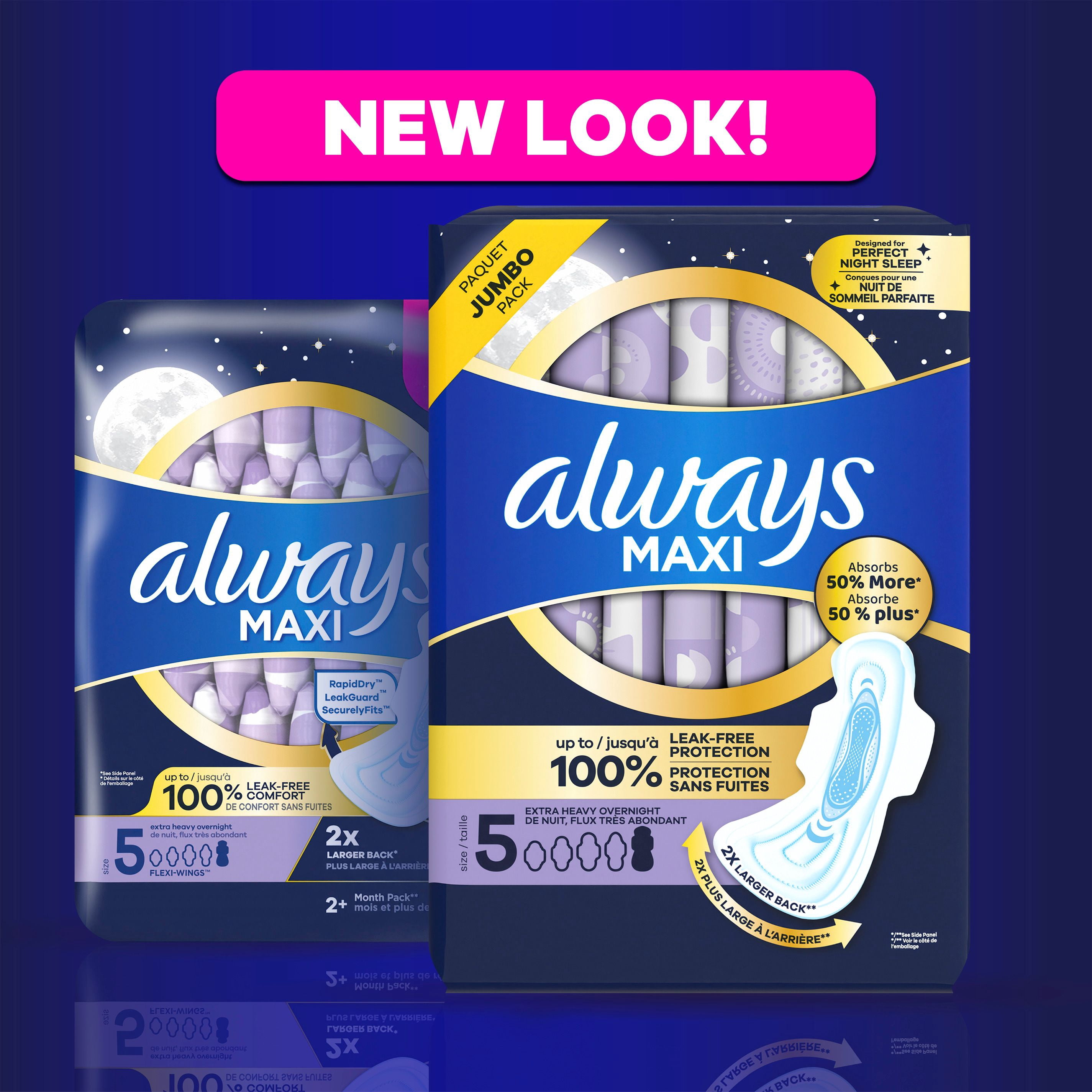 Always Maxi Serviettes Hygiéniques de Nuit avec Ailes pour Femmes, Taille 5, Absorption de Nuit Très Abondante, Non Parfumées
