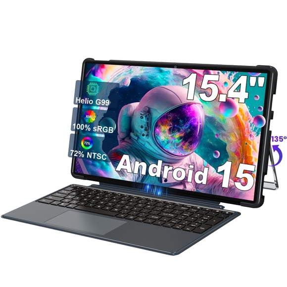 Golzer Tablette 15,4 Pouces, Tablette Android 15 avec Processeur Octa-Core Helio G99 (Surpasse Unisoc T618), Tablette 2 en 1 avec Étui Support Clavier, 8 Go RAM 256 Go ROM, 10000mAh, BT5.2, 4 Haut-Parleurs, Wi-Fi 2,4g/5g