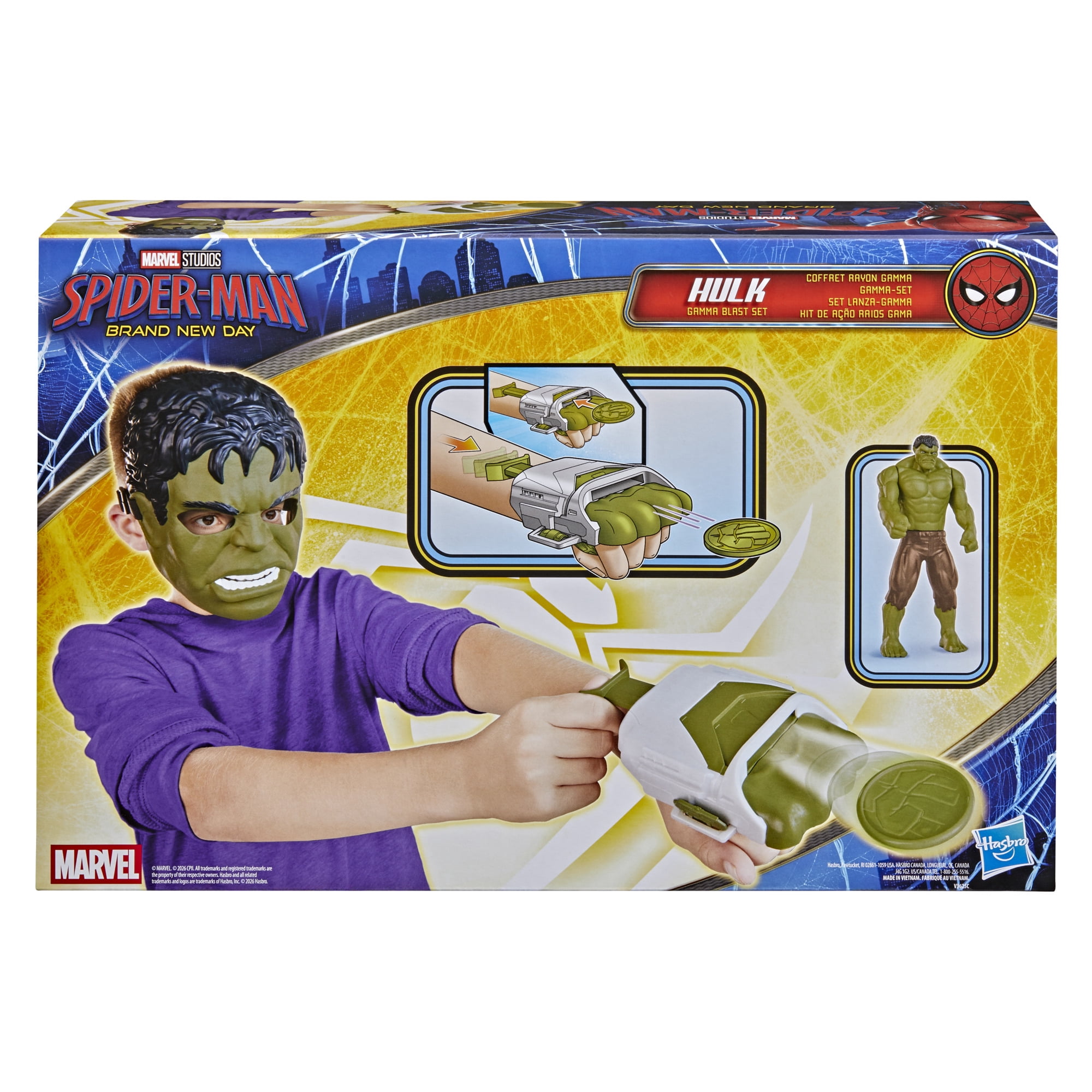 Marvel Spider-Man : Un jour nouveau Hulk Coffret Rayon gamme avec 3 jouets de déguisement