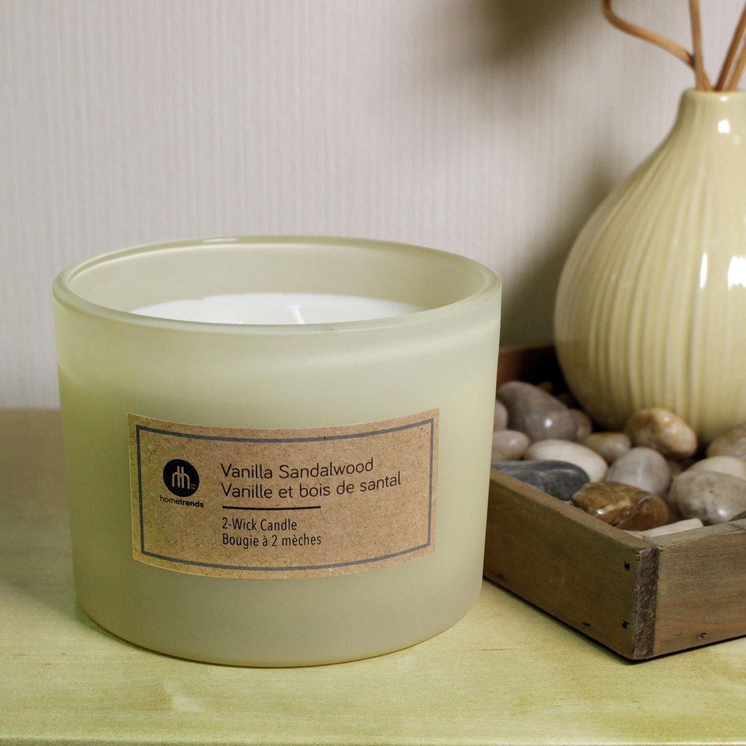 Hometrends 12oz Bougie parfumée à 2 mèches aux vanille et bois de santal en pot givré