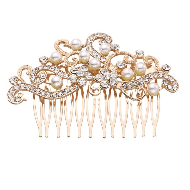 Peigne de Mariée Exquis, Coiffe Délicate, Accessoires de Robe de Mariée, Ornement de Cheveux pour Femme (Doré)