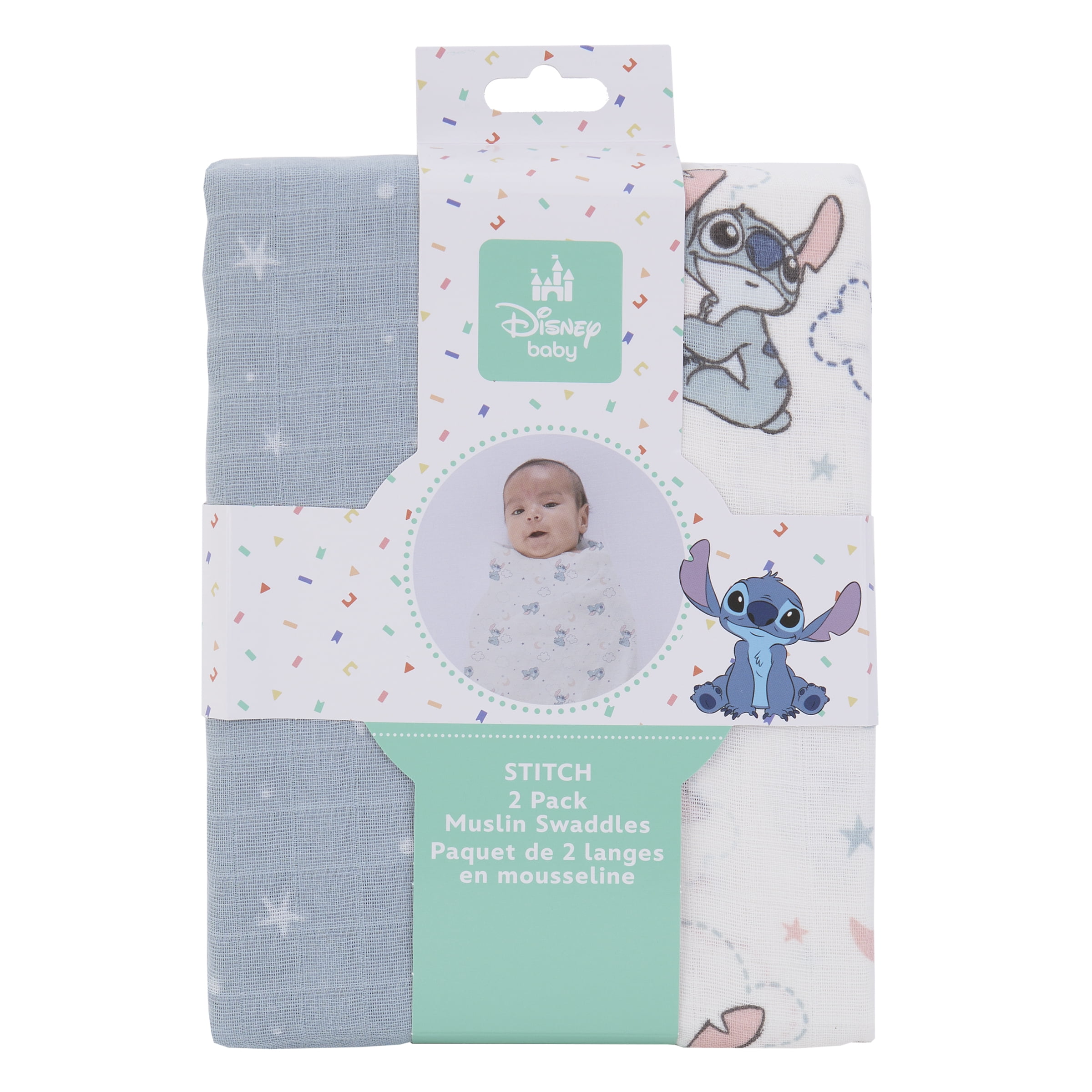 Disney Stitch 2pk Muslin Swaddle, 100% Cotton, Blue, Infant Boy