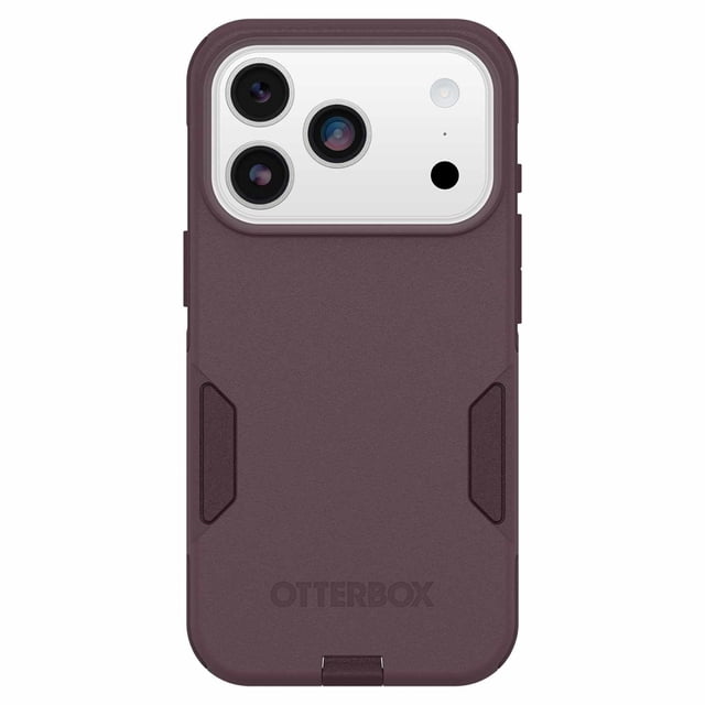 OtterBox Commuter MagSafe Case w/Camera Control Trailhead (Purple) for iPhone 17 Pro, rear view showing a slim, rugged dual-layer case with textured purple finish, raised bumpers protecting triple camera lenses, precise cutouts for camera control, and built-in MagSafe magnets for secure attachment and everyday drop protection.