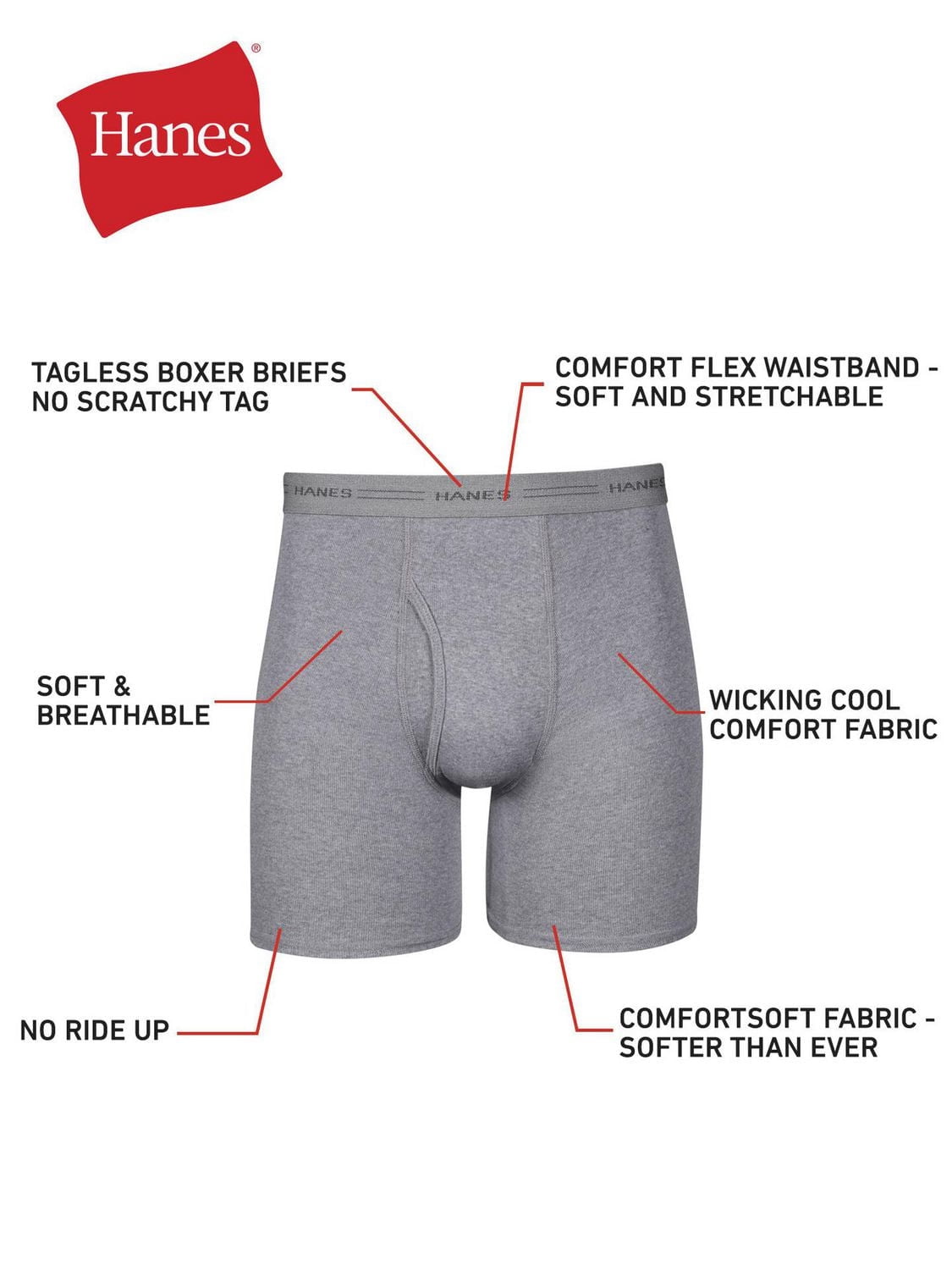 Calecons boxeurs Hanes Comfortsoft sans etiquette pour hommes, extensibles, coupe moderne, frais et respirants – paquet boni de 4 + 1