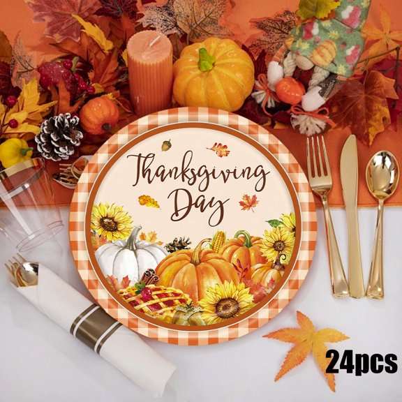 Assiettes de Fête d'Automne Citrouille, Décor de l\'Action de Grâce, Assiettes Jetables, Design en Érable, Célébration d'Automne, Fournitures pour Événements, Vaisselle en Papier, Occasions d'Automne Hzhnb / Papier, Multicolore