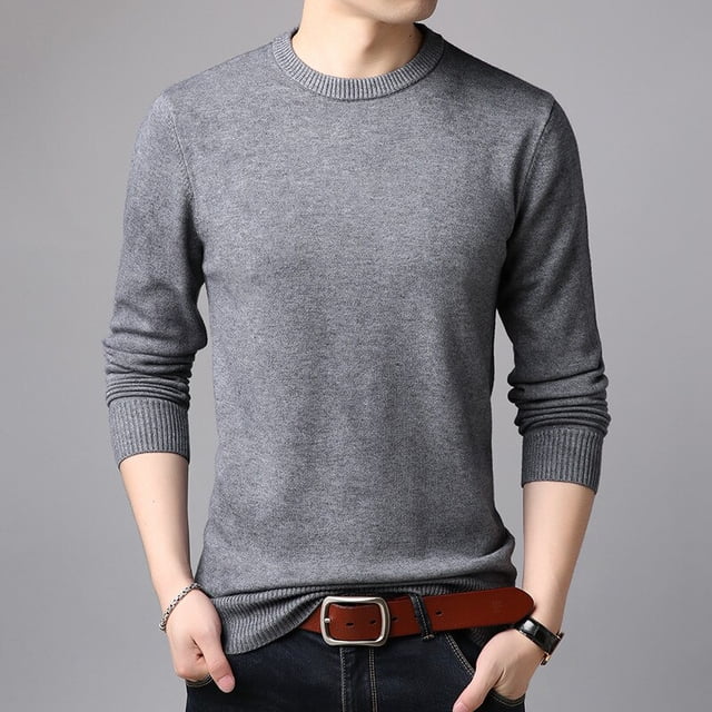 OmicGot Men's Sweaters Pure Color Slim Young Sweater Round Collar Big Size Pullover for Man Tops Thin Sweater