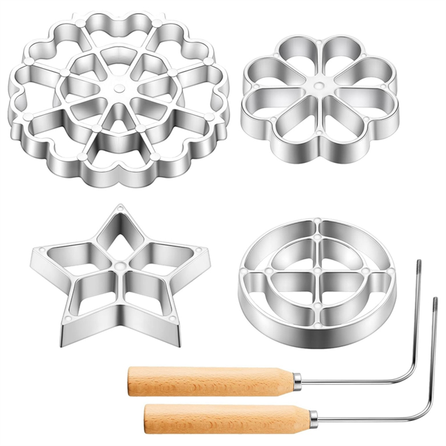 6Pcs Rosette Iron Set Bunuelos Mold with Handle Cooking Stamp Maker Kit Cookie Cutters Aluminum Alloy Waffle