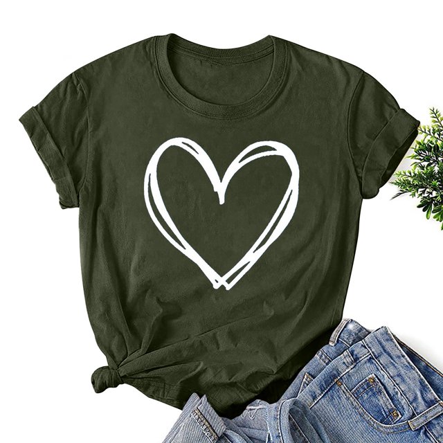 Styesk T-Shirts pour Femmes Confortables Doux Col Rond T-Shirts Chandail Mode Léger Manches Courtes T-shirt Saint-Valentin Graphique Décontracté Grande Taille Hauts Imprimé Cœur Hauts de Sortie