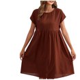 thumbnail image 1 of Yuyuzo Robes d'Été pour Femmes 2025 Coton Lin Manches Courtes Plissées Robe Midi Décontractée T-Shirt Fluide Robe d'Été, 1 of 5