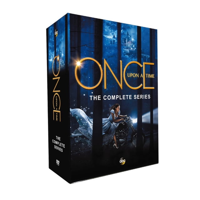 Once Upon a Time : l'Ensemble Complet de la Série 1-7 (DVD) avec 35 Disques en Anglais. l'Art de Couverture Met en Valeur un design à Thème Fantastique avec une Femme en Robe Bleue Chevauchant une Moto à Travers une Forêt Mystique, avec un Château en Arrière-Plan. Classé dans Science-Fiction et Fantastique.