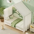 thumbnail image 3 of Euroco Lit Montessori au Sol avec Baldaquin, Lit Simple en Forme de Maisonnette pour Tout-Petit avec Hautes Rampes, Blanc, 3 of 12