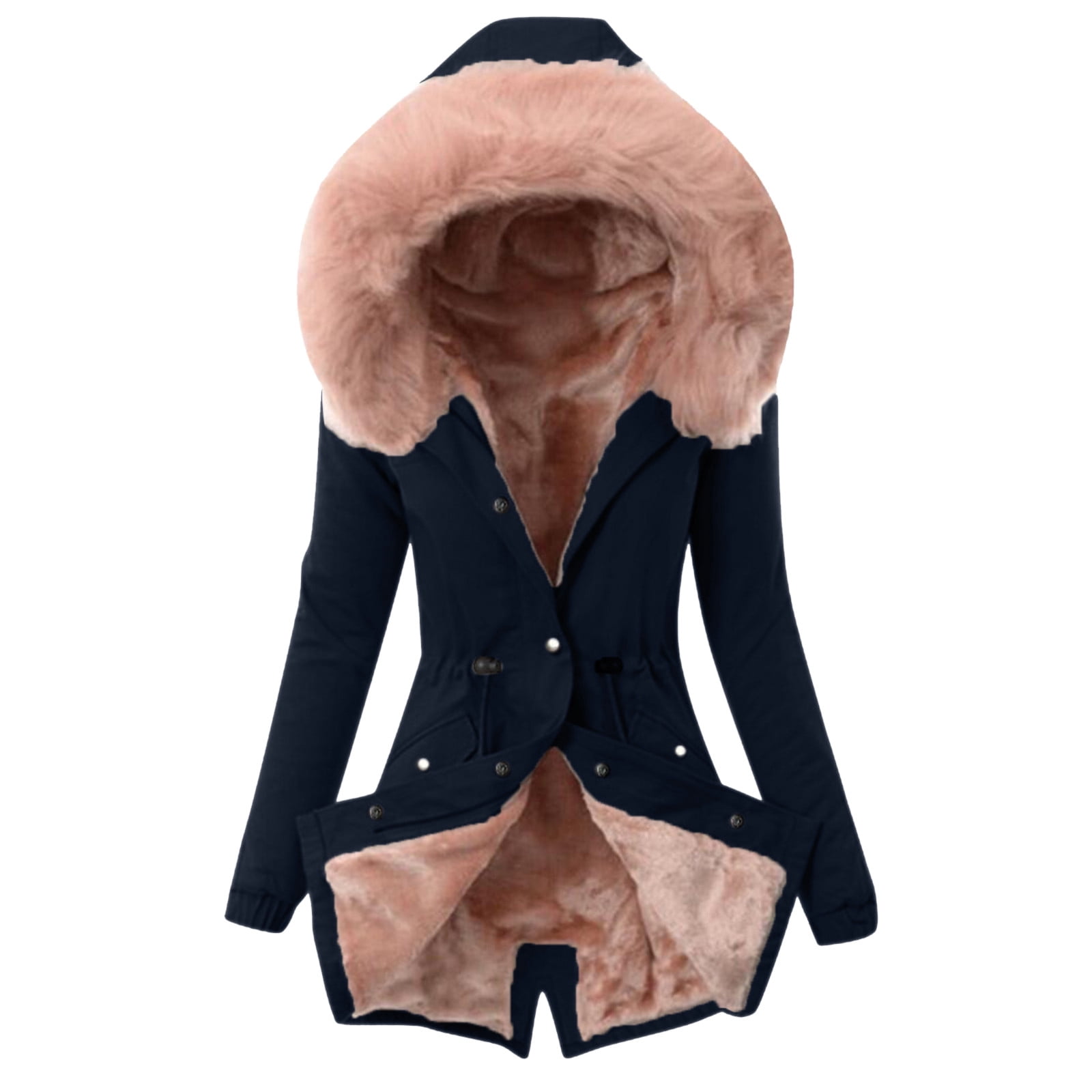 DondPO Women's Winter Coats Women Plus Size Winter Coat Lapel Collar Long Sleeve Jacket Padded Outerwear Big Collar Jackets Parkas for Women Snow Coats for Women Blue L Clearance！