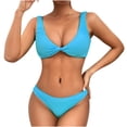 thumbnail image 1 of Penkiiy Women Triangle Halter Thong Bikini Set Ruffle Sexy String Two Piece Swimsuit Bathing Swimwear L Blue, 1 of 4