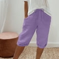 thumbnail image 2 of Dealovy Cotton Linen Shorts for Women High Waisted Drawstring Lightweight Knee Length Shorts with Pockets, 2 of 6