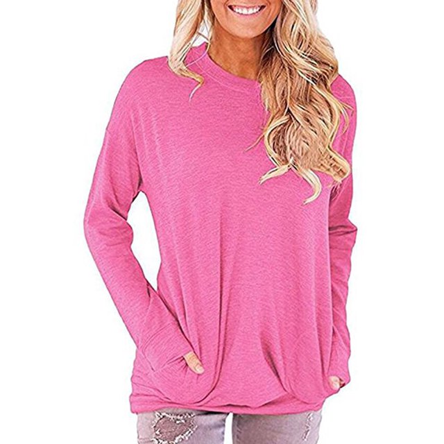 LAPA Womens Tops Solid Round Neck Tunic Raglan Shirts Long Sleeve Shirt Blouse