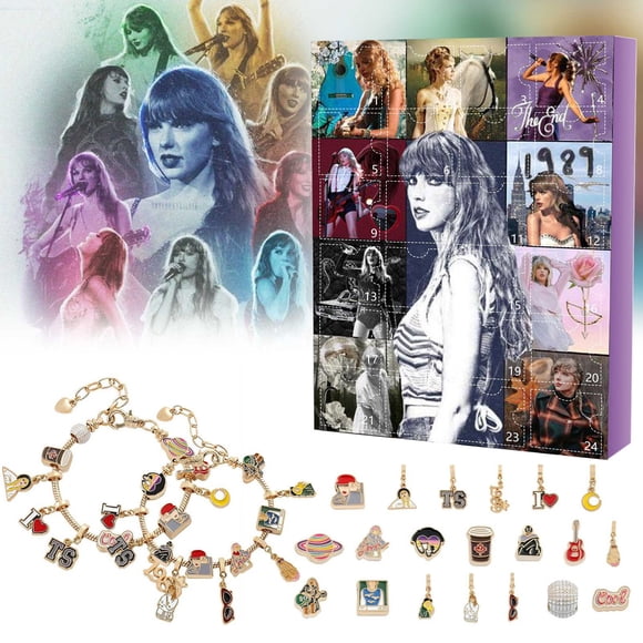 2024 Taylors Christmas Advent Calendar, Music Lover Advent Calendar Bracelets 2024 for Lover 24 Days Christmas Countdown Calendar DIY Jewelry Making Kit Gift 22 Charm Beads Hangings for Teens