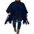 thumbnail image 1 of Womens Turtleneck Fringe Tops Solid Color Batwing Sleeve Plus Size Poncho Oversized Tassel Sweatshirt, 1 of 6