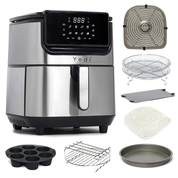 Yedi Evolution 6.8-Quart Air Fryer with Ceramic Basket, Deluxe Accessory Kit & Recipe Book – Stainless Steel – OPEN BOX – Tested & Guaranteed