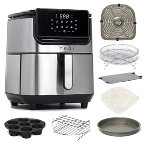Yedi Evolution 6.8-Quart Air Fryer with Ceramic Basket, Deluxe Accessory Kit & Recipe Book – Stainless Steel – OPEN BOX – Tested & Guaranteed