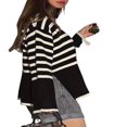 thumbnail image 3 of Women‘s Mock neck Sweaters Casual Long Sleeves Striped Print Color Block/Solid Color Side Split Loose Fit Knitted Tops, 3 of 5