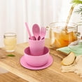thumbnail image 4 of 6-Piece Reusable Tableware Set, Eco-Friendly Straw Material Heat-Resistant Portable Cutlery, Stackable Bowl Cup Spoon Fork Chopsticks for Home Travel Camping, Pink, 4 of 6