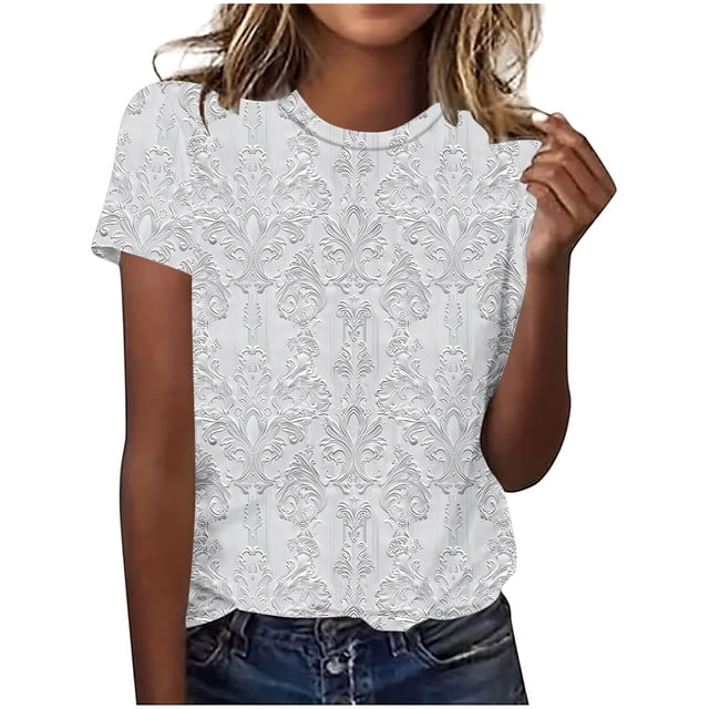 Hauts d'Été pour Femmes DYTTDG T-shirt à Fleurs Mode pour Femmes Grande Taille Col Rond Manches Courtes Décontracté Ample Tee Haut Hauts pour Femmes Liquidation Moins de 10 Multicolore,TTG