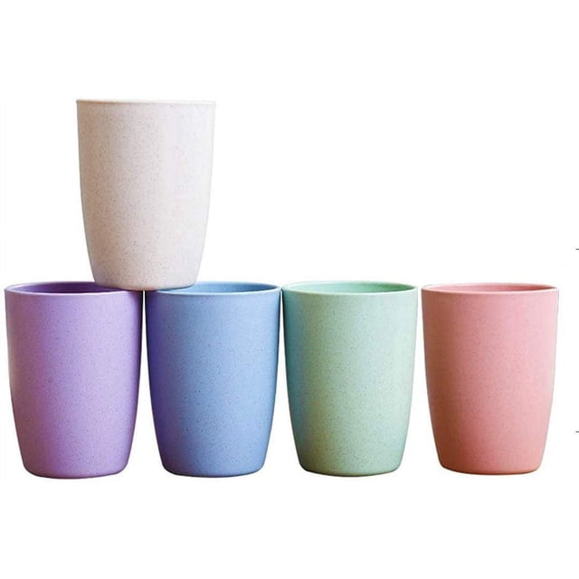 suxuMhao Gobelets en Plastique en Paille de Blé pour Boire et Rince-Bouche - Couleurs Multiples,300-400ml,5 Pcs,Gobelets en Plastique Réutilisables, Gobelets en Paille de Blé pour Boire,Gobelets en Plastique Sans BPA, Gobelets Pratiques pour Boire